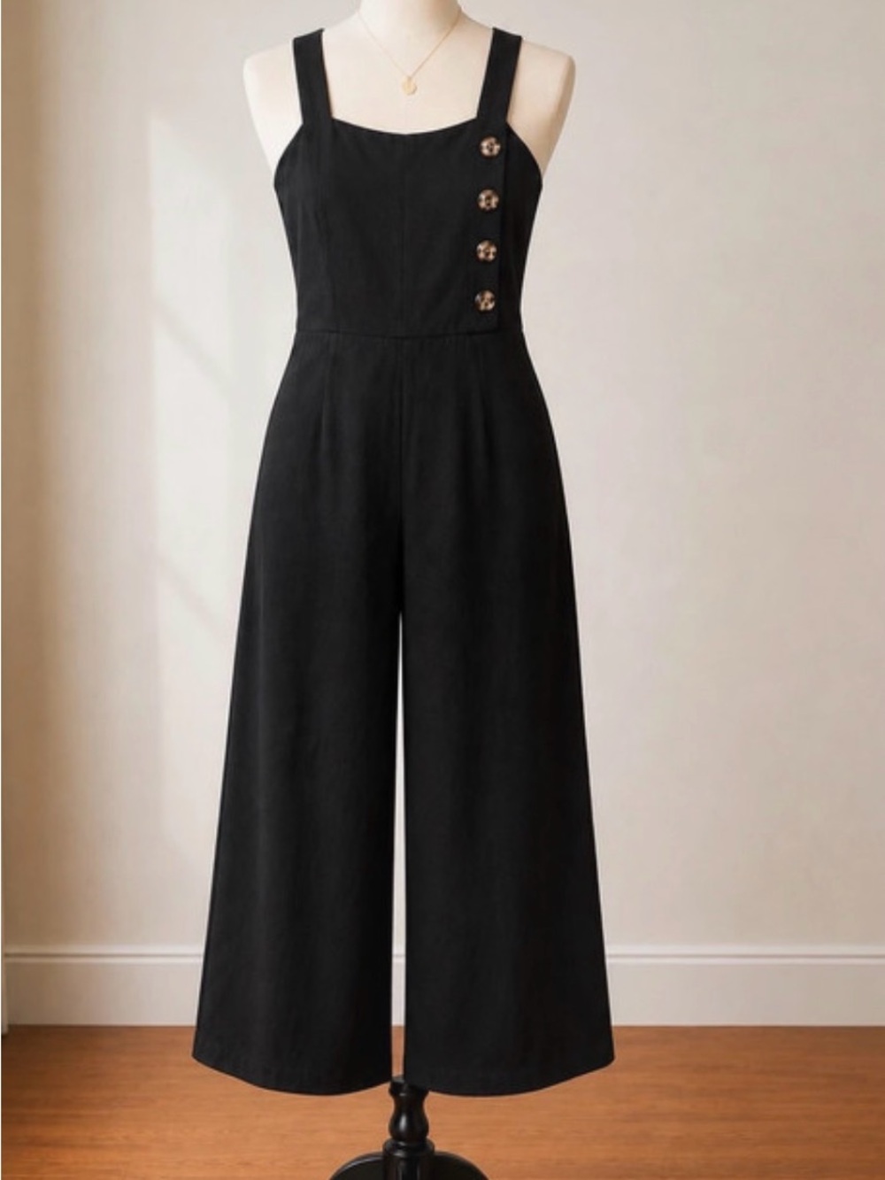 essue Black Wide-Leg Linen Jumpsuit